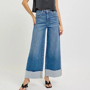 RISEN Full Size Tummy Control High Rise Crop Wide Cuffed Jeans Plus Size